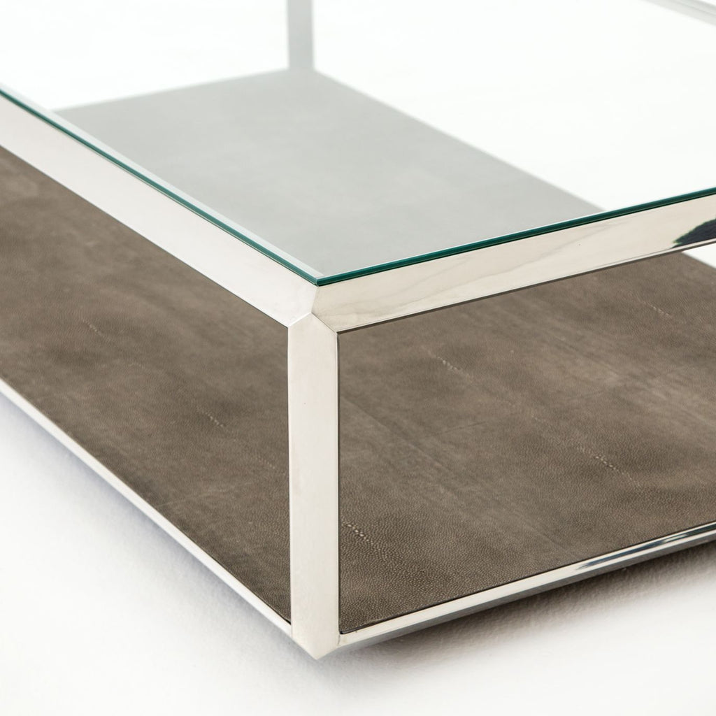 Stainless Steel, Brown Shagreen, Tempered Glass